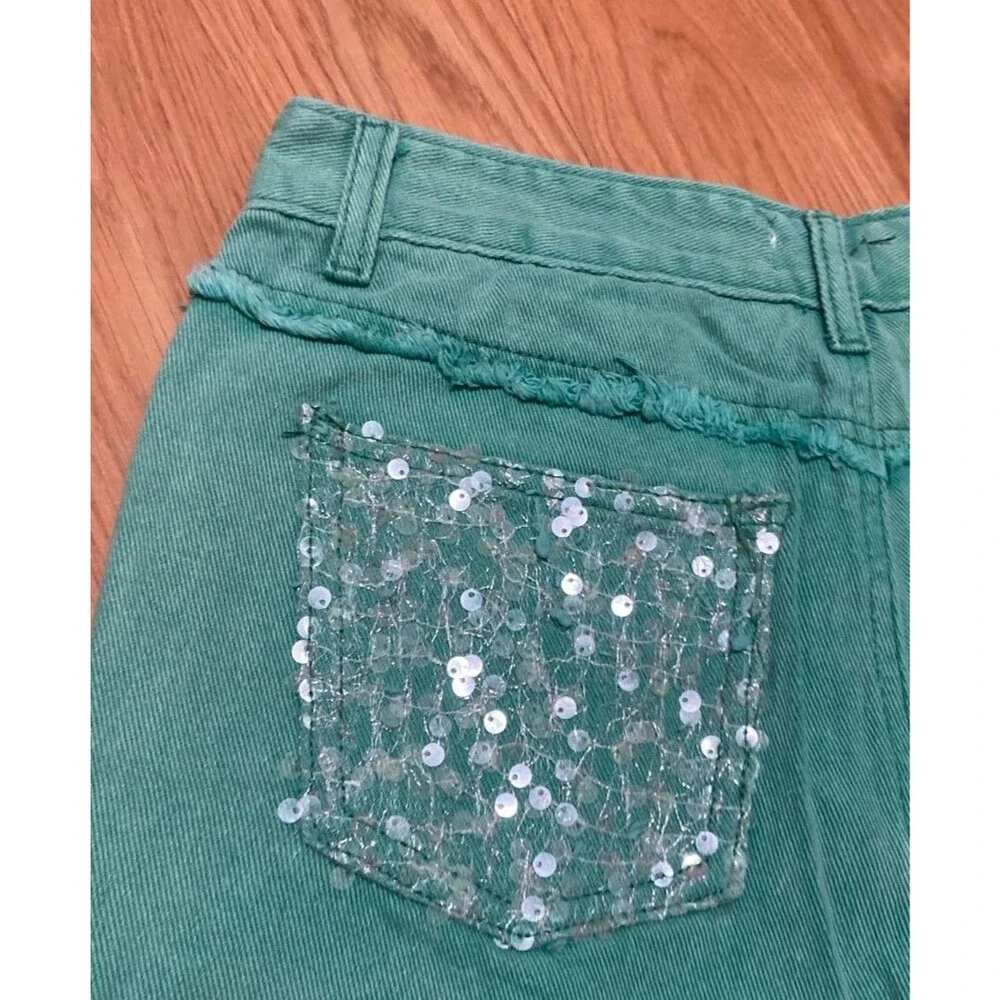Pol shorts POL Jean shorts green jeans sequins sequined shorts fringe shorts NEW